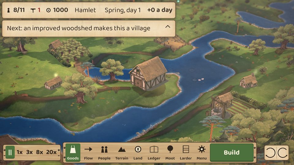 Havermill Common: a river valley in spring with the first houses of a hamlet